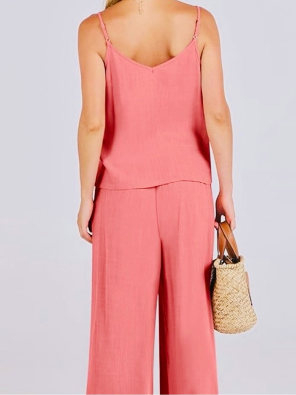 ANRABESS 2 Piece Peach Linen Casual Lounge Set - Picture 4 of 5